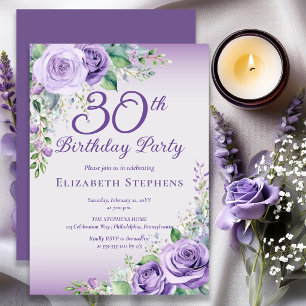 Invitation Elégant Anniversaire 30 ans Rose Floral Lavande Vi