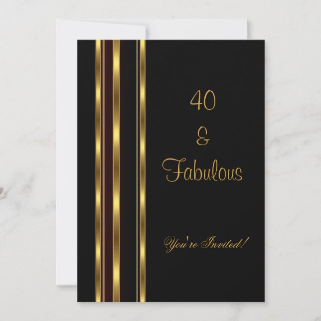Invitation Elégant Anniversaire 40 ans Fabuleux Noir et Or (Devant)