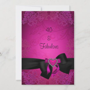 Invitation Elégant Anniversaire 40 ans Noir et Rose Fabulueux