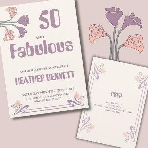 Invitation Elégant Anniversaire 50 Fabuleux Mauve Art Nouveau