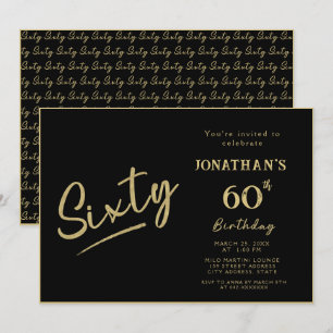 Invitation Élégant Anniversaire 60 ans écriture pinceau noir