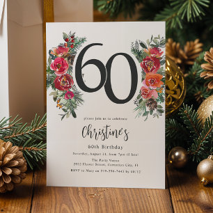 Invitation Elégant Anniversaire 60 ans Fleurs Orange et Rouge
