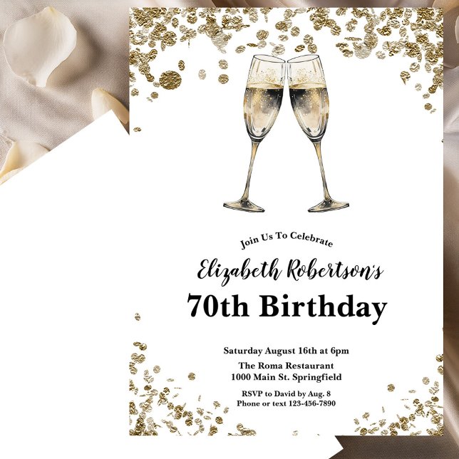 Invitation Elégant Anniversaire 70 Ans Noir Blanc Or (Créateur téléchargé)