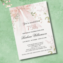 Élégant anniversaire 75 ans floral rose aquarelle