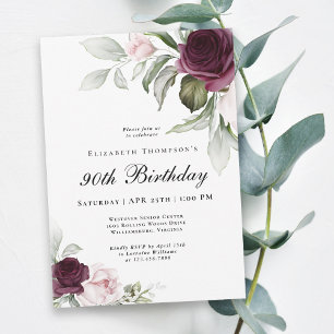 Invitation Élégant Anniversaire 90 Ans Botanique Aquarelle