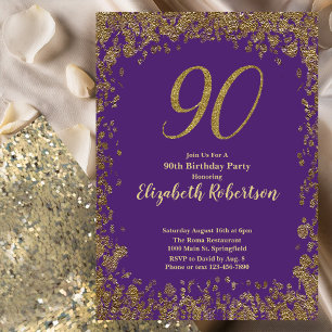 Invitation Élégant Anniversaire 90 ans Violet et Or