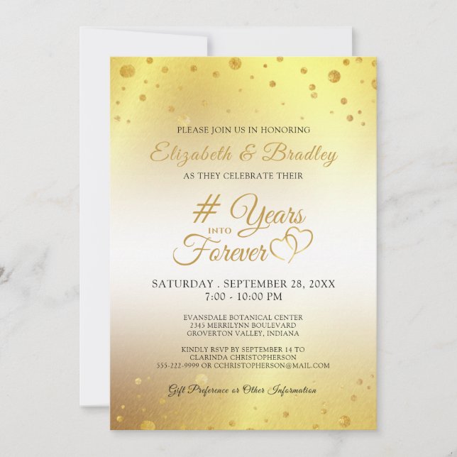 Invitation Élégant Anniversaire # ANS DANS L'ÉTERNITÉ Or (Devant)