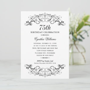 Invitation Élégant Anniversaire avec Motifs à Volutes Noir et