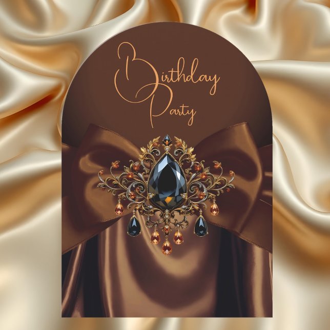 Invitation Élégant Anniversaire Chocolat Caramel Or Bijou Nœu (Créateur téléchargé)
