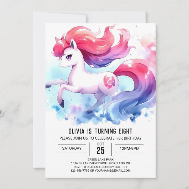 Invitation Élégant anniversaire de Cheval en ligne (Devant)