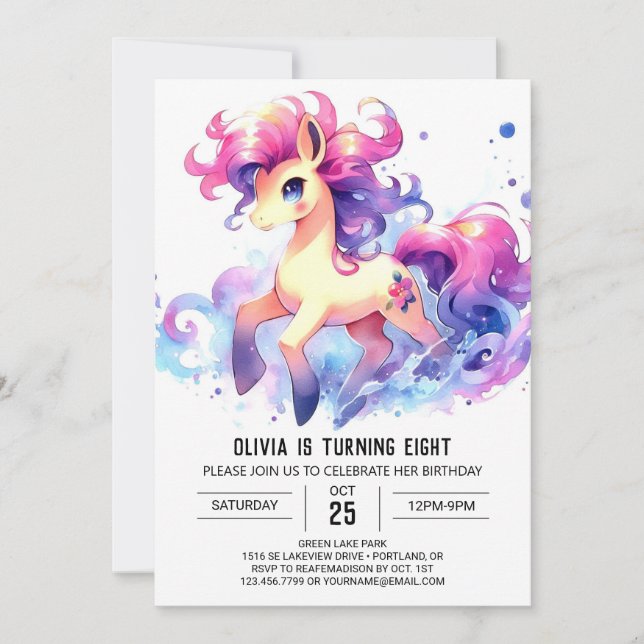 Invitation Élégant anniversaire de Cheval en ligne (Devant)