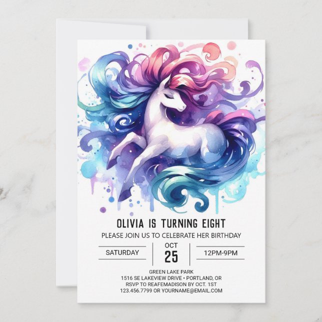 Invitation Elégant anniversaire de cheval imprimable (Devant)