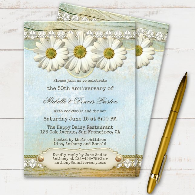 Invitation Elégant anniversaire de la marguerite Vintage Invi (Créateur téléchargé)
