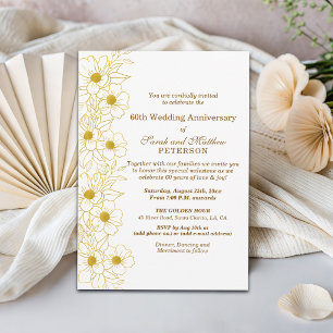 Invitation Élégant Anniversaire de Mariage 60 ans Fleurs Or