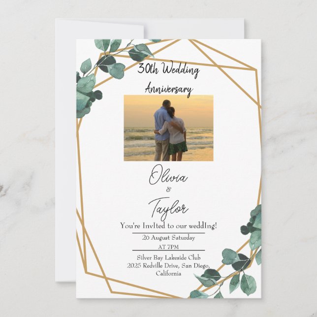 Invitation Élégant Anniversaire de Mariage à la Verdure Émera (Devant)