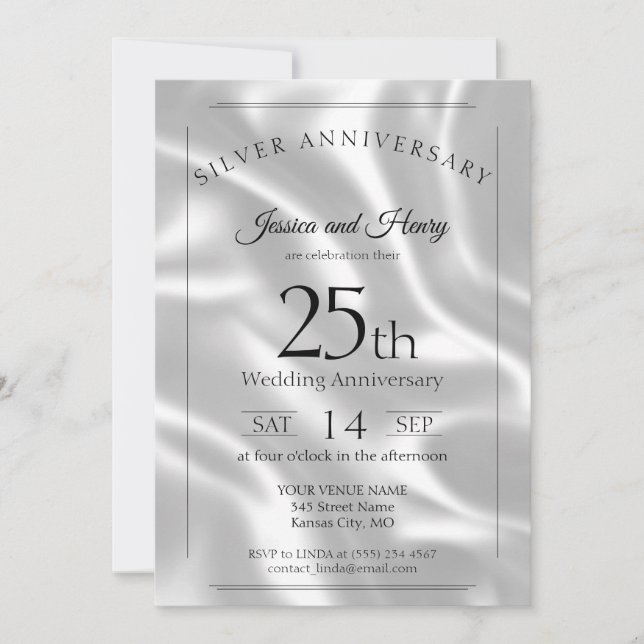 Invitation Élégant Anniversaire de mariage de 25 ans en argen (Devant)