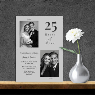 Invitation Élégant Anniversaire de Mariage de 25 Ans en Argen