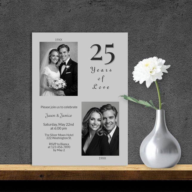 Invitation Élégant Anniversaire de Mariage de 25 Ans en Argen (Créateur téléchargé)