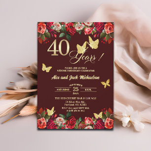 Invitation Elégant Anniversaire de Mariage de 40 ans Floral O