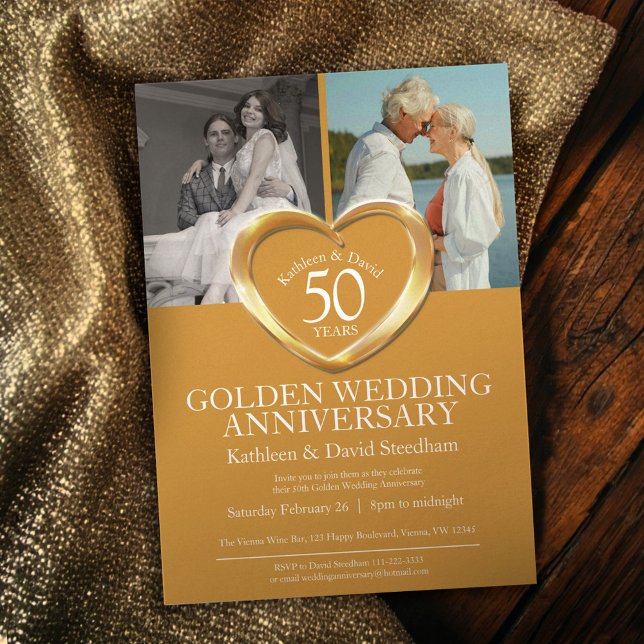 Invitation Élégant Anniversaire de Mariage de 50 Ans en Doré  (Créateur téléchargé)