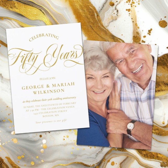 Invitation Élégant anniversaire de mariage de 50 ans en écrit (Créateur téléchargé)