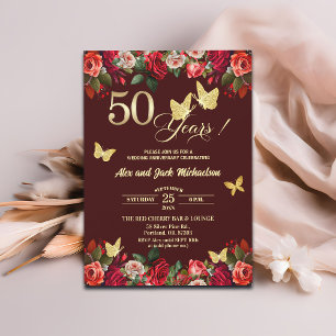 Invitation Élégant Anniversaire de Mariage de 50 ans Floral O