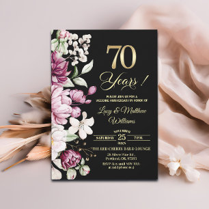 Invitation Élégant Anniversaire de Mariage de 70 ans Fleur Or