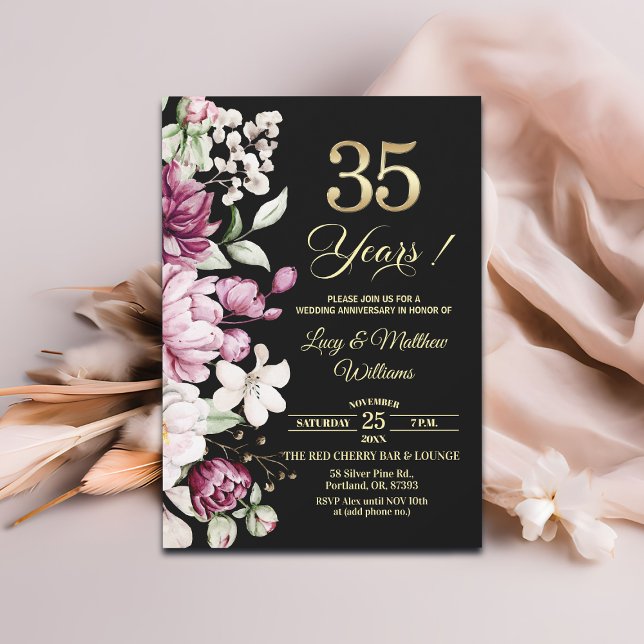 Invitation Élégant Anniversaire de Mariage Fleur Or 35 ans (Créateur téléchargé)
