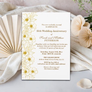 Invitation Élégant Anniversaire de Mariage Fleurs Or 35 Ans
