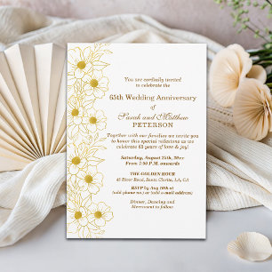 Invitation Élégant Anniversaire de Mariage Fleurs Or 65 ans