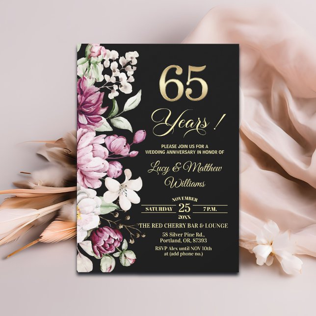 Invitation Élégant Anniversaire de Mariage Floral Or 65 ans (Créateur téléchargé)