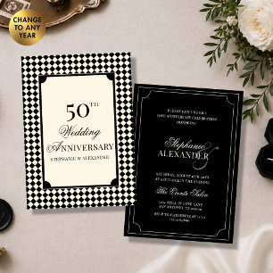Invitation Élégant Anniversaire de Mariage Noir et Ivoire à C