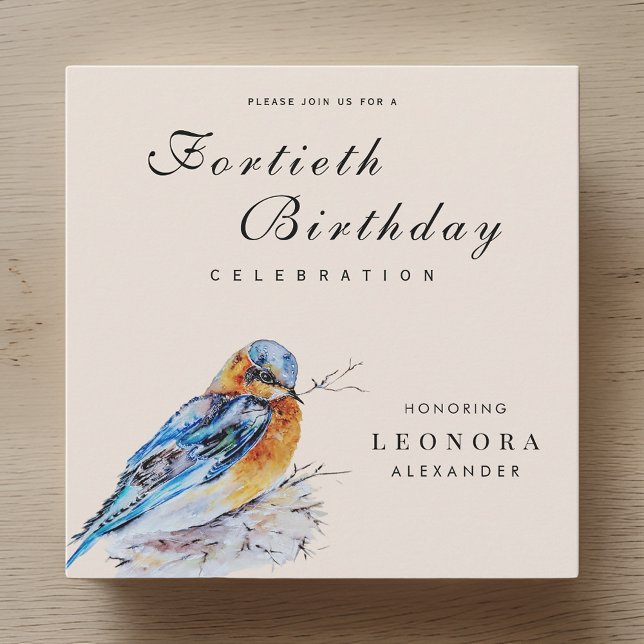 Invitation Élégant Anniversaire de Naissance Jalons Oiseau Bl (Créateur téléchargé)