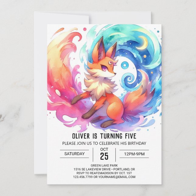 Invitation Elégant anniversaire de renard imprimable (Devant)