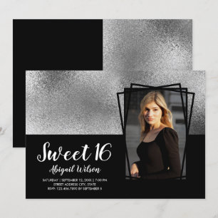 Invitation Elégant anniversaire de sweet sixteen noir argent