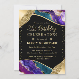 Invitation Elégant Anniversaire des 21 ans en Agate Violette