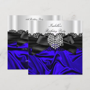 Invitation Élégant Anniversaire Diamant Noir Blanc Bleu Royal