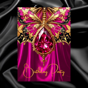 Invitation Elégant Anniversaire Exotique Hot Pink Gold Jewel