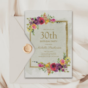 Invitation Élégant Anniversaire Fleurie Femme 30 Ans