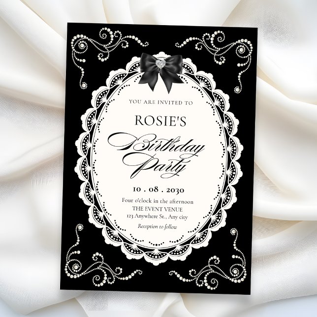 Invitation Élégant anniversaire noir (Créateur téléchargé)