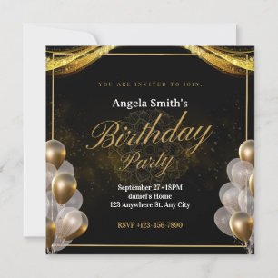 Invitation Elégant anniversaire noir et or