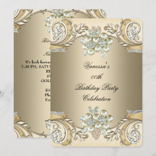 Invitation Elégant Anniversaire Pearl Sepia Coffee Gold
