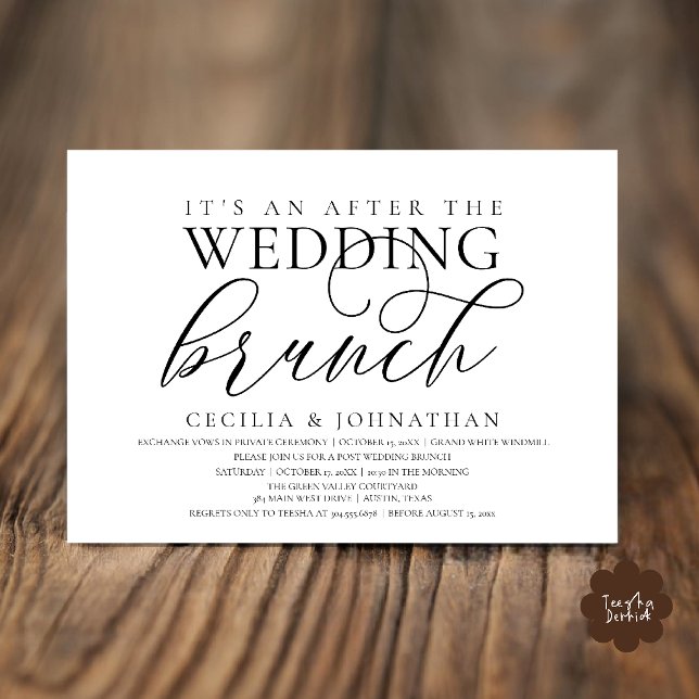 Invitation Élégant Après le Brunch de Mariage, Noir et Blanc (Elegant After The Post Wedding Brunch, Black and White Invitation Card)