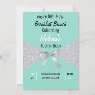 Invitation Elégant Aqua Blue & Silver Parties scintillant Ann