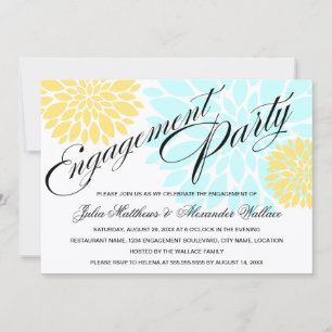 Invitation Elégant Aqua Jaune Fleur éclat de la partie d'enga