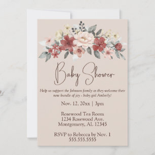 Invitation Elégant aquarelle Baby shower floral Tan