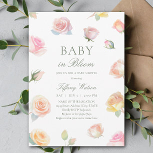 Invitation Elégant Aquarelle bébé dans le Baby shower en fleu