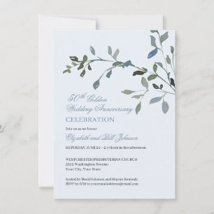 Invitation Élégant Aquarelle Bleu 50e Anniversaire de Mariage