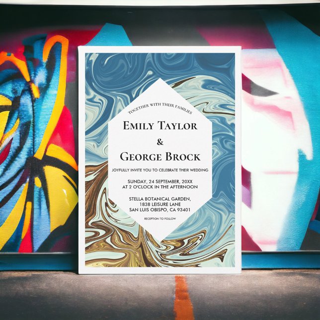 Invitation Elégant Aquarelle Bleu Abstrait Mariage artistique (Créateur téléchargé)