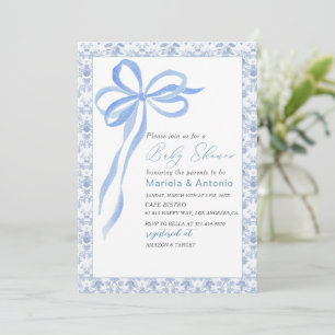 Invitation Elégant Aquarelle bleu Bow Boy Baby shower